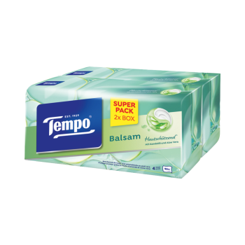 Tempo Balsam Taschentuecher ­Duobox Hautschuetzend, mit Mandeloel und Aloe Vera, 4­lagig, 180 Stueck